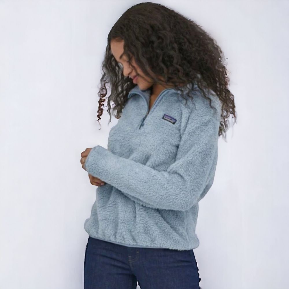 PATAGONIA Women's Outdoor Fuzzy Fleece 1/4 Zip Pullover Mock Neck Blue Gray Sz S